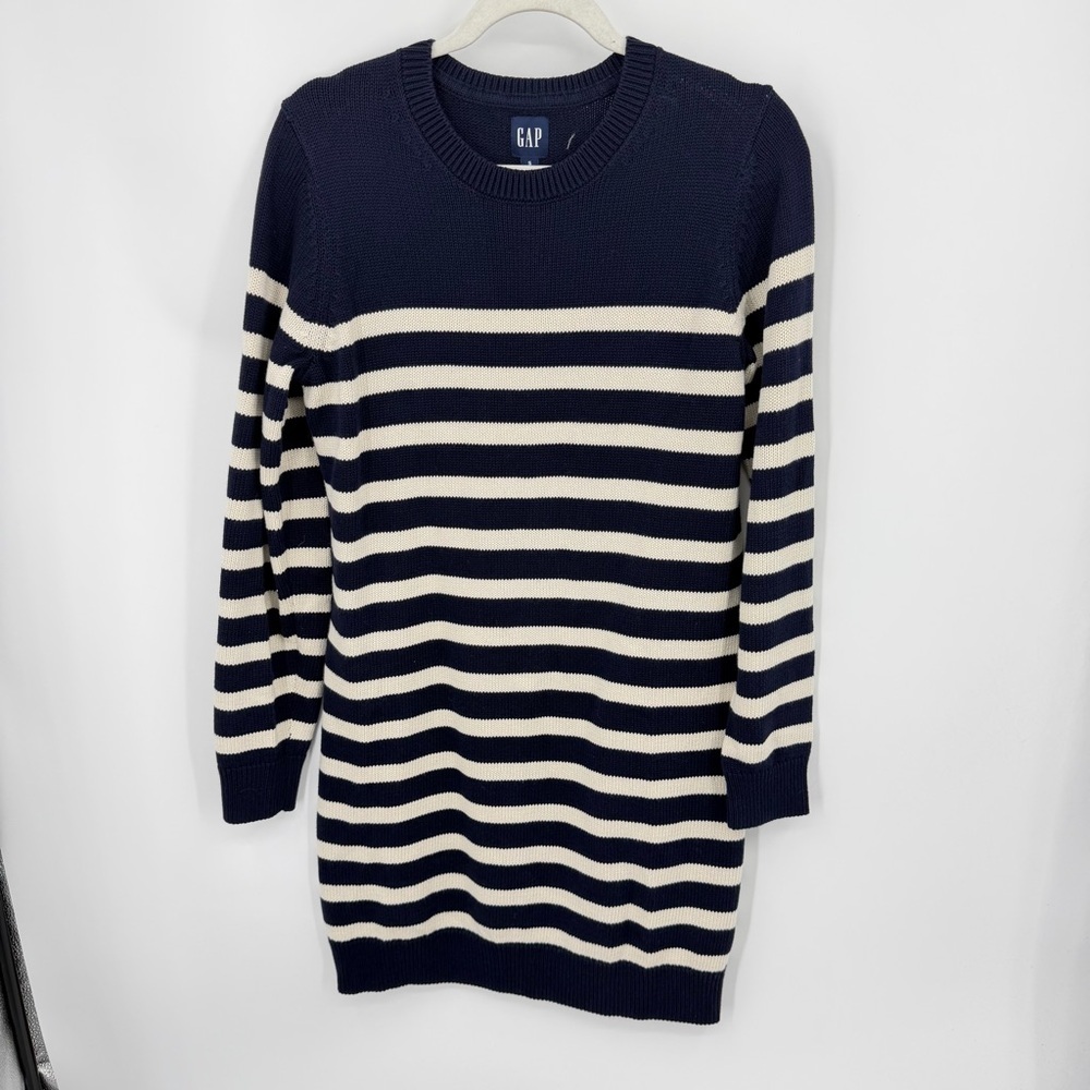 Gap‎ striped knit sweater dress in navy blue and white cotton blend fabric sz S - Picture 2 of 9